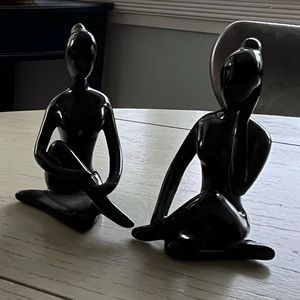 MuJun-L Ceramic Yoga Figures Home and Office Decoration (Black2 2-Piece Set)